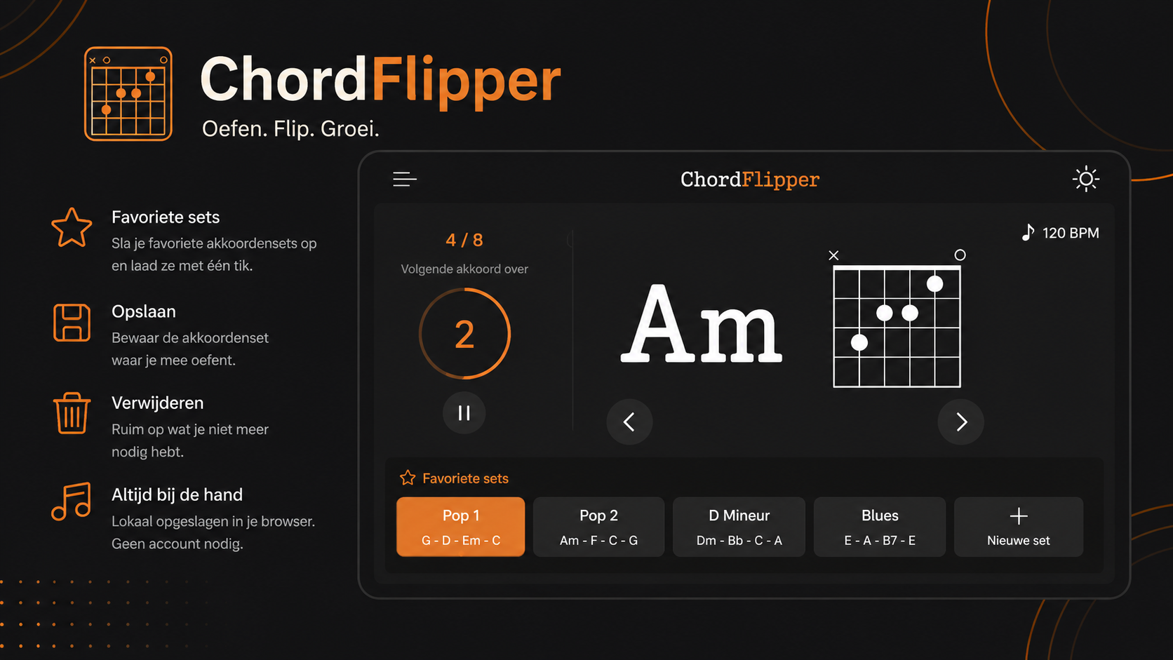 ChordFlipper App leert favorieten onthouden